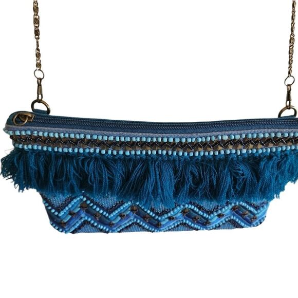 Steven by Steve Madden Blue Boho Beaded Embroidered Crossbody Bag - Picture 4 of 6